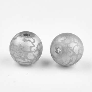 8 mm kerek roppantott mintás gyöngy matt metál ezüst 10 db