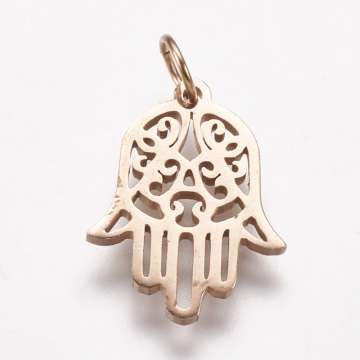rozsdamentes acél filigrán Hamsa kéz medál rose gold