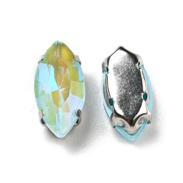 foglalatos üveg kaboson navette 12 x 6 mm: fluorescent aquamarine