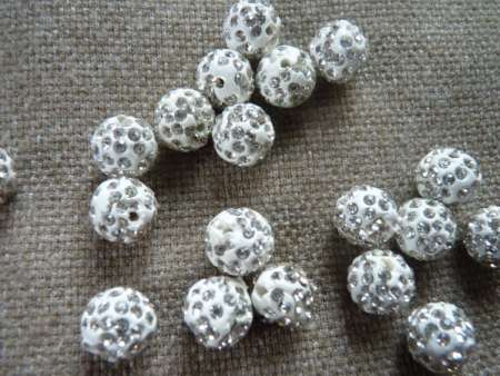 shamballa gyöngy fehér-kristály 12 mm másodosztályú